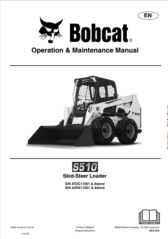 BOBCAT S510 SKID STEER LOADER OPERATION AND MAINTENANCE MANUAL 6990216 PDF