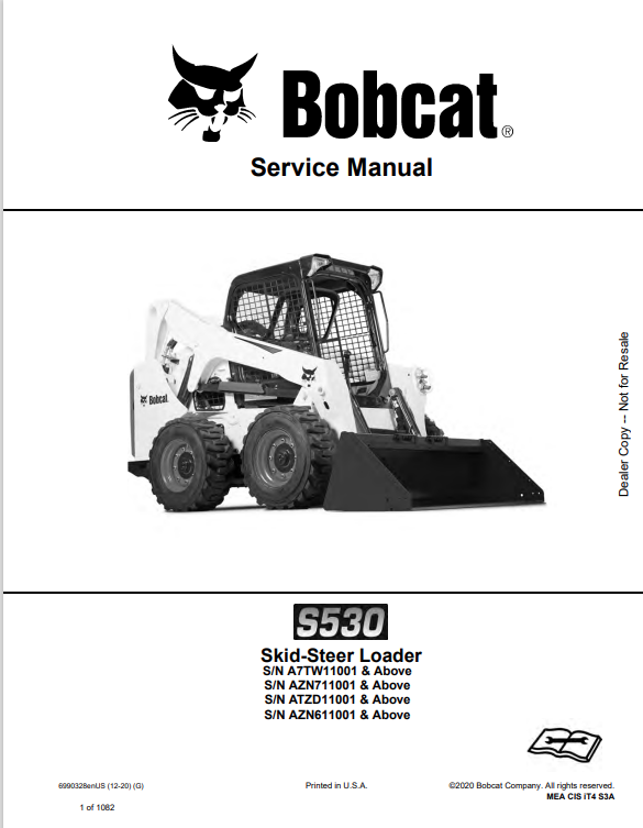 BOBCAT S530 SKID STEER LOADER SERVICE MANUAL 6990328 PDF