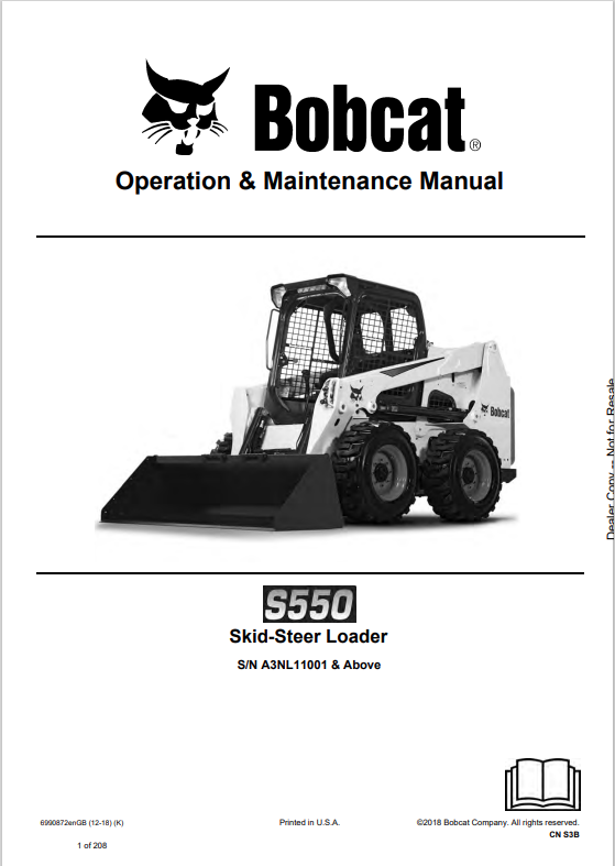 BOBCAT S550 SKID STEER LOADER OPERATION AND MAINTENANCE MANUAL 6990872 PDF