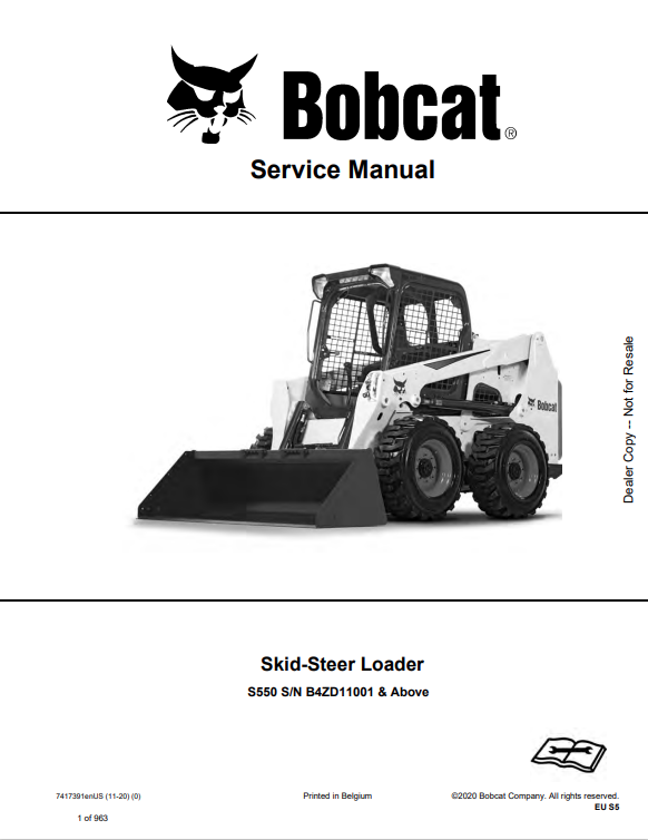 BOBCAT S550 SKID STEER LOADER SERVICE MANUAL 7417391 PDF