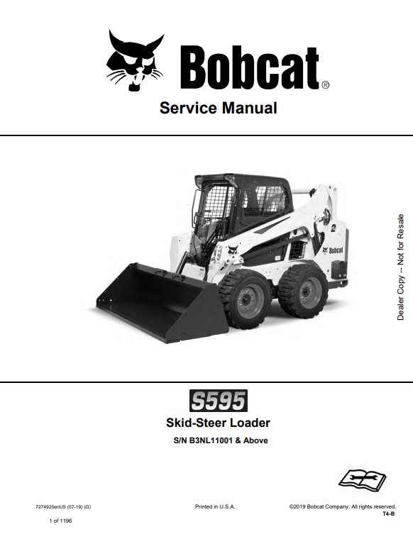 BOBCAT S595 SKID-STEER LOADER SERVICE MANUAL 7274925 PDF