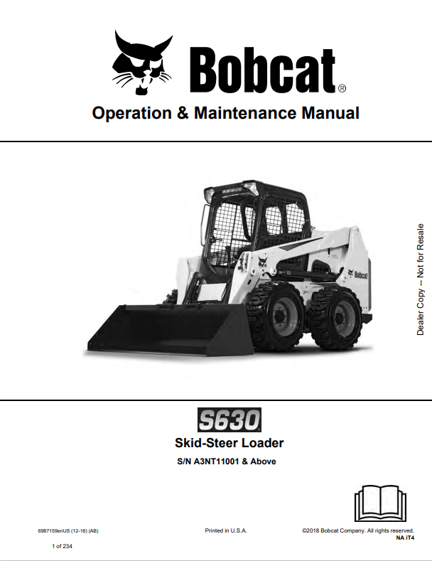 BOBCAT S630 SKID STEER LOADER OPERATION AND MAINTENANCE MANUAL 6987159 PDF