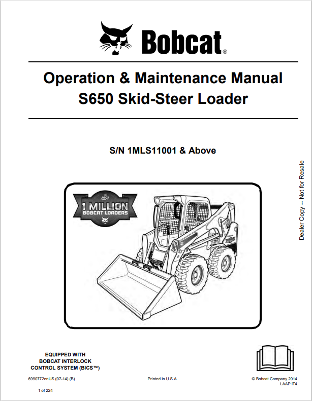 BOBCAT S650 SKID STEER LOADER OPERATION AND MAINTENANCE MANUAL 6990772 PDF