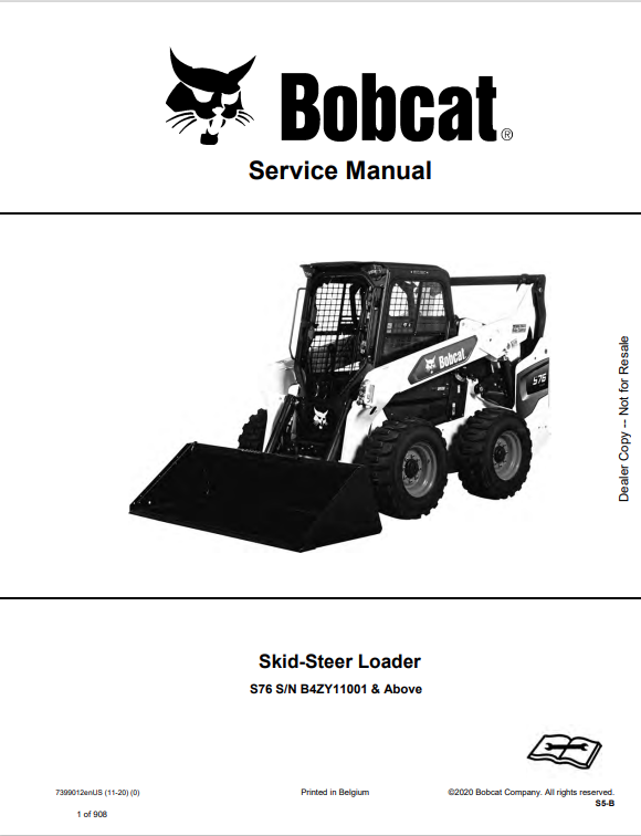BOBCAT S76 SKID STEER LOADER SERVICE MANUAL 7399012 PDF