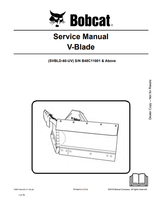 BOBCAT SVBLD-60-UV V BLADE SERVICE MANUAL 7308112 PDF