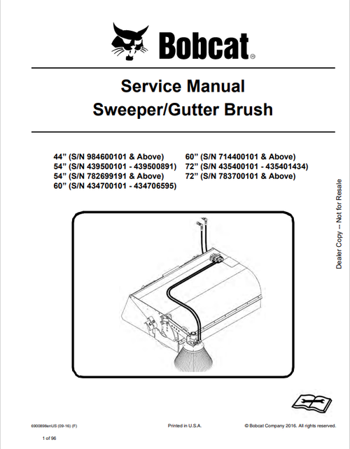 BOBCAT SWEEPER, GUTTER BRUSH SERVICE MANUAL 6900898 PDF