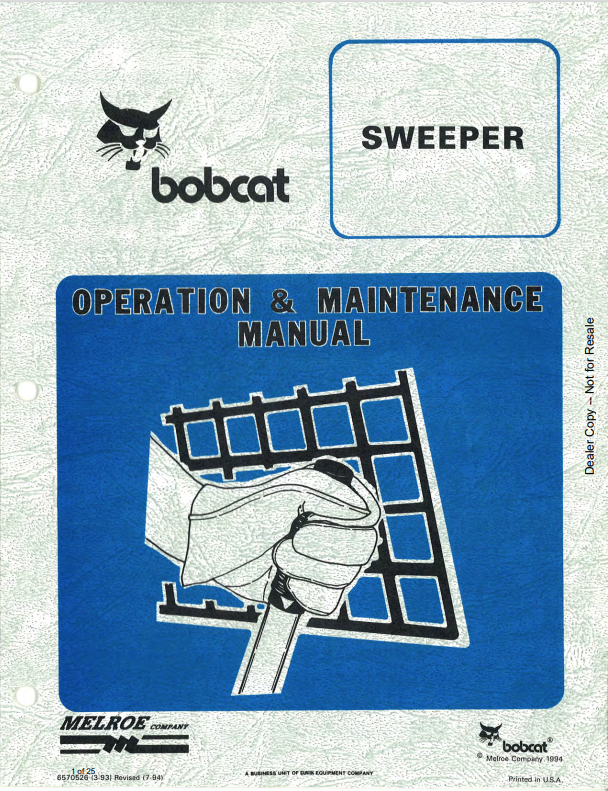 BOBCAT SWEEPER OPERATION AND MAINTENANCE MANUAL 6570526 PDF