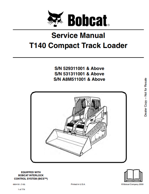 BOBCAT T140 COMPACT TRACK LOADER SERVICE MANUAL PDF