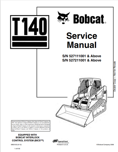 BOBCAT T140 COMPACT TRACK LOADER SERVICE MANUAL PDF