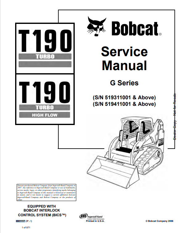 BOBCAT T190 TURBO, T190 TURBO HIGH FLOW COMPACT TRACK LOADER SERVICE MANUAL PDF