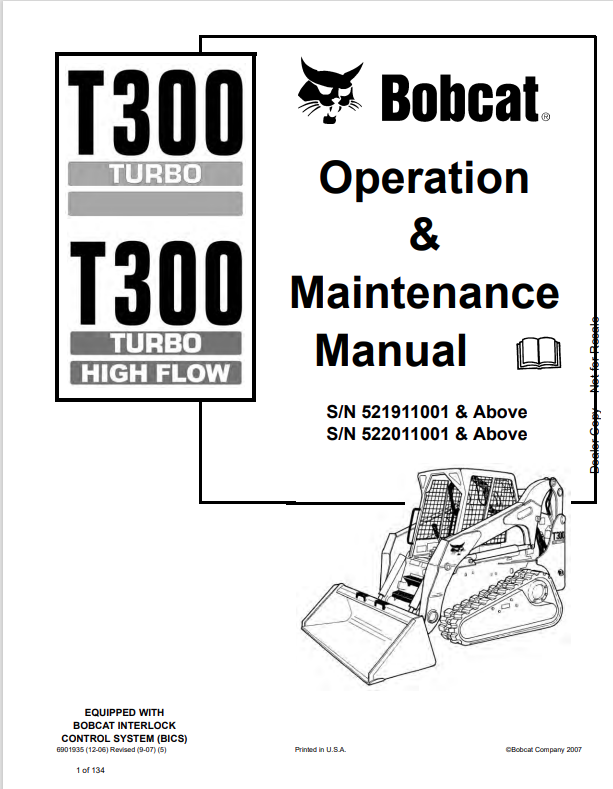 BOBCAT T300 TURBO, T300 TURBO HIGH FLOW OPERATION AND MAINTENANCE MANUAL 6901935 PDF
