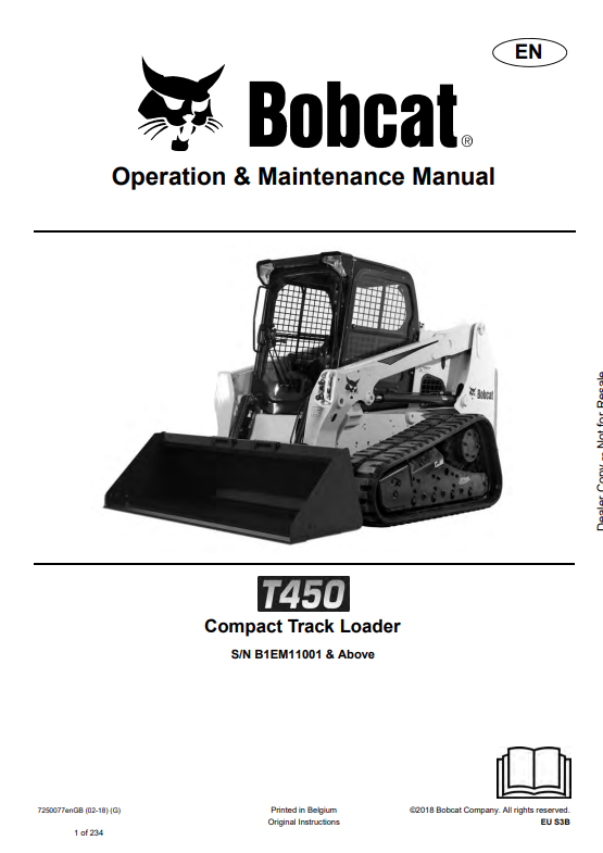 BOBCAT T450 COMPACT TRACK LOADER OPERATION AND MAINTENANCE MANUAL 7250077 PDF