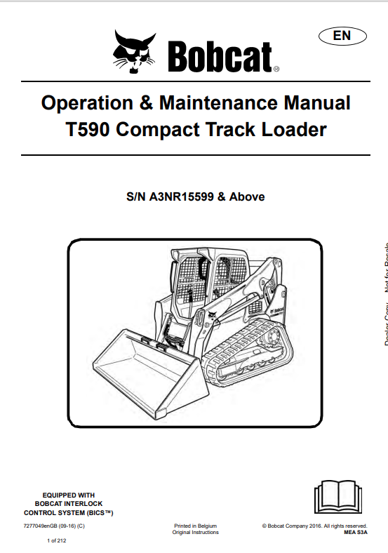 BOBCAT T590 COMPACT TRACK LOADER OPERATION AND MAINTENANCE MANUAL 7277049 PDF