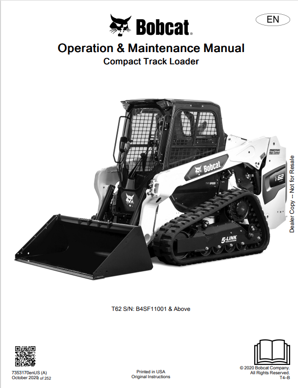 BOBCAT T62 COMPACT TRACK LOADER OPERATION AND MAINTENANCE MANUAL PDF