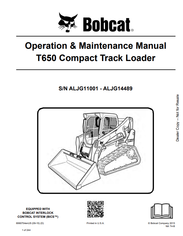 BOBCAT T650 COMPACT TRACK LOADER OPERATION AND MAINTENANCE MANUAL 6990754 PDF