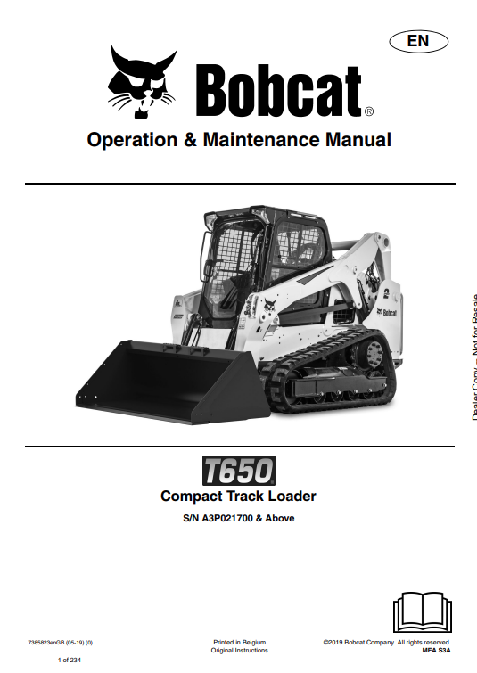 BOBCAT T650 COMPACT TRACK LOADER OPERATION AND MAINTENANCE MANUAL 7385823 PDF