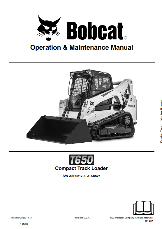 BOBCAT T650 COMPACT TRACK LOADER OPERATION AND MAINTENANCE MANUAL 7385824 PDF
