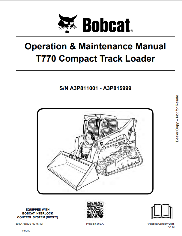 BOBCAT T770 COMPACT TRACK LOADER OPERATION AND MAINTENANCE MANUAL 6989475 PDF