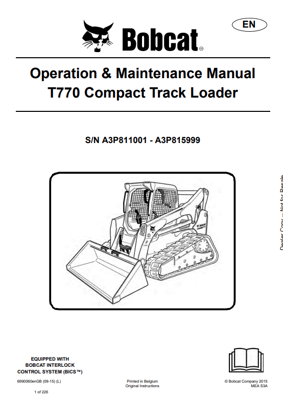 BOBCAT T770 COMPACT TRACK LOADER OPERATION AND MAINTENANCE MANUAL 6990060 PDF