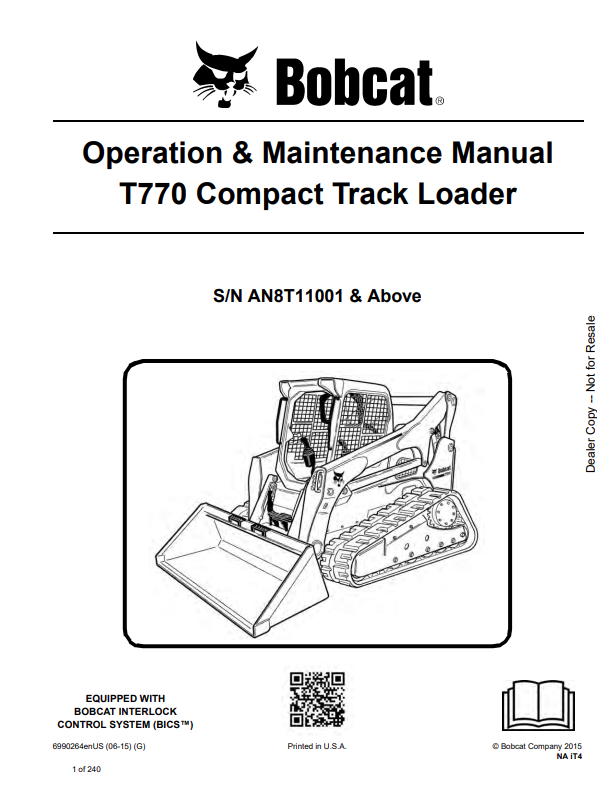 BOBCAT T770 COMPACT TRACK LOADER OPERATION AND MAINTENANCE MANUAL 6990264 PDF