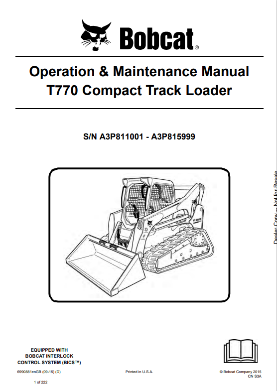 BOBCAT T770 COMPACT TRACK LOADER OPERATION AND MAINTENANCE MANUAL 6990881 PDF