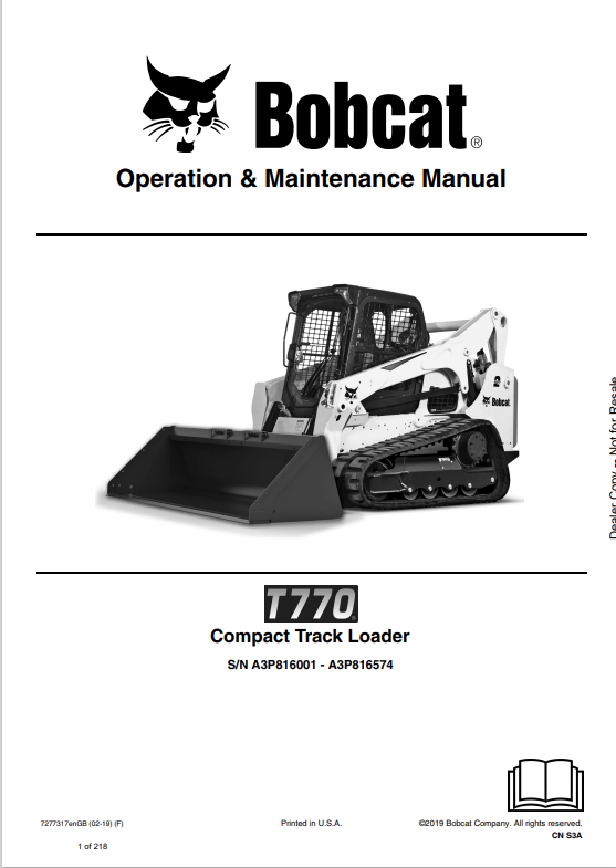 BOBCAT T770 COMPACT TRACK LOADER OPERATION AND MAINTENANCE MANUAL 7277317 PDF