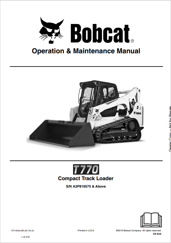 BOBCAT T770 COMPACT TRACK LOADER OPERATION AND MAINTENANCE MANUAL 7371403 PDF