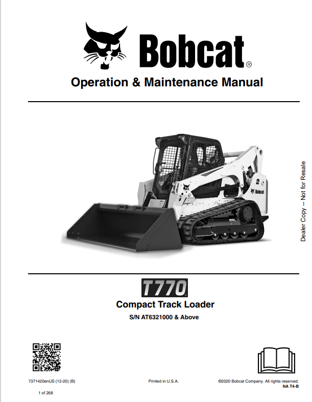 BOBCAT T770 COMPACT TRACK LOADER OPERATION AND MAINTENANCE MANUAL 7371420 PDF
