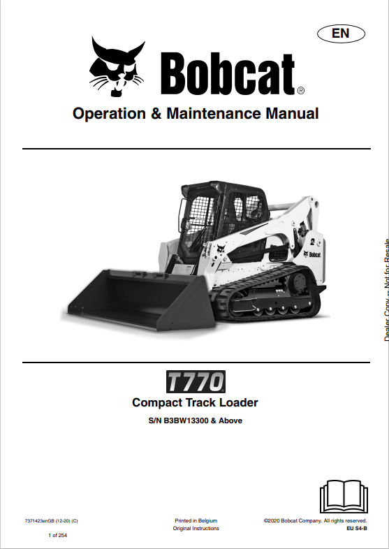 BOBCAT T770 COMPACT TRACK LOADER OPERATION AND MAINTENANCE MANUAL 7371423 PDF