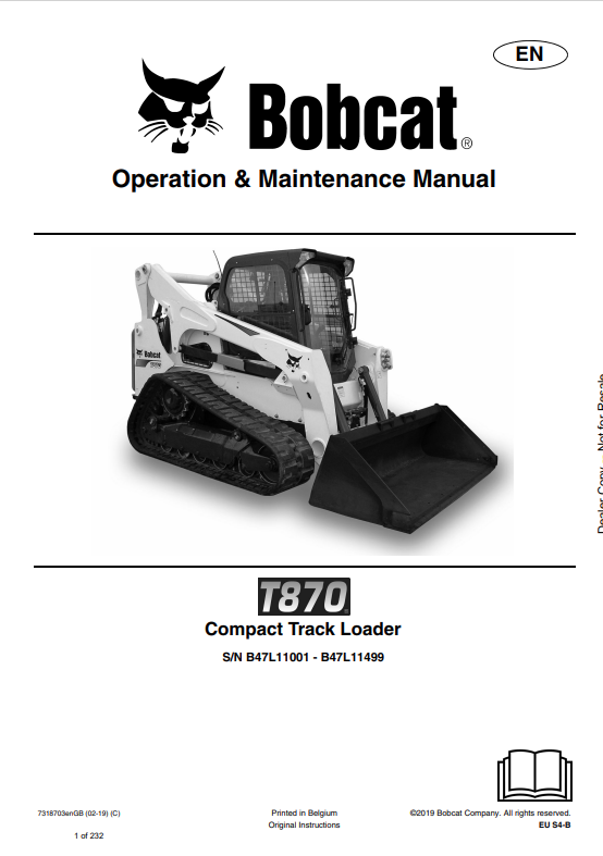 BOBCAT T870 COMPACT TRACK LOADER OPERATION AND MAINTENANCE MANUAL 7318703 PDF
