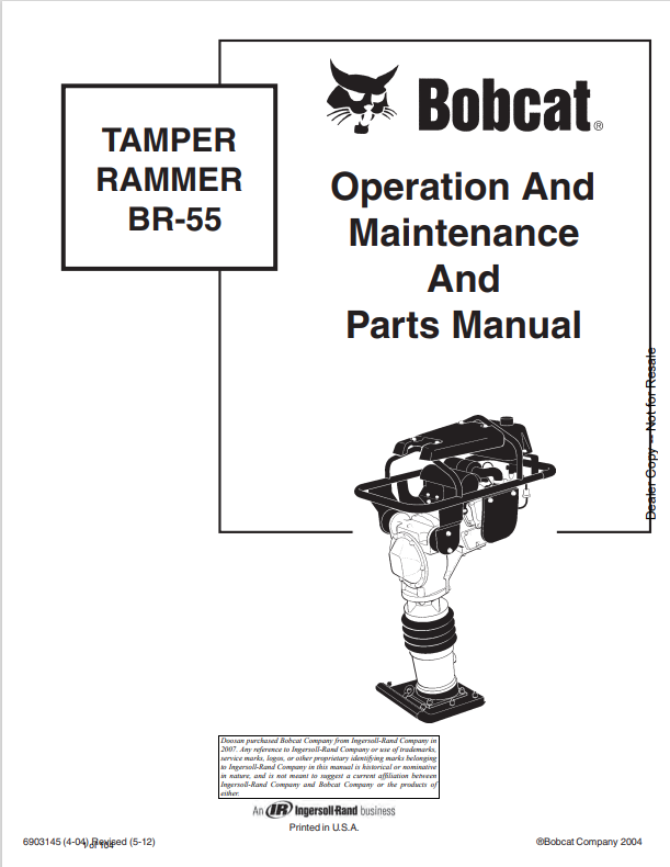 BOBCAT TAMPER RAMMER BR55 OPERATION, MAINTENANCE AND PARTS MANUAL 6903145 PDF