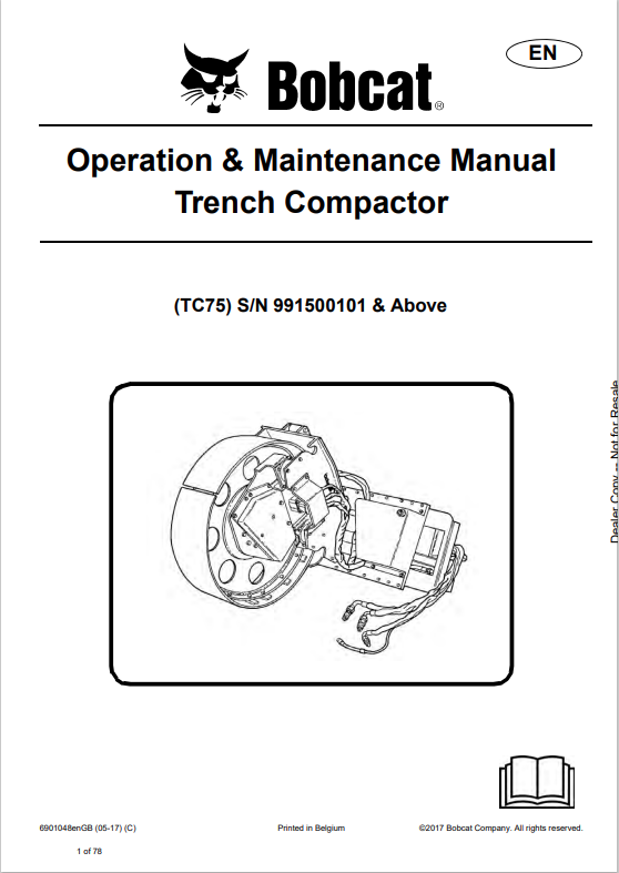 BOBCAT TC75 TRENCHER COMPACTOR OPERATION AND MAINTENANCE MANUAL 6901048 PDF