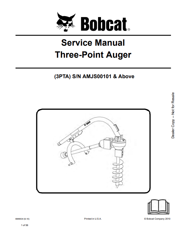 BOBCAT THREE-POINT AUGER SERVICE MANUAL 6989534 PDF