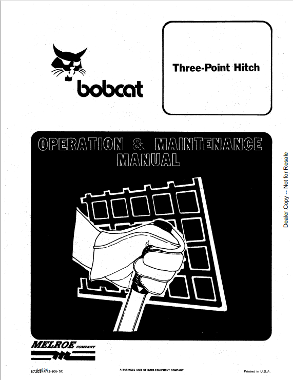 BOBCAT THREE-POINT HITCH OPERATION AND MAINTENANCE MANUAL 6720344 PDF