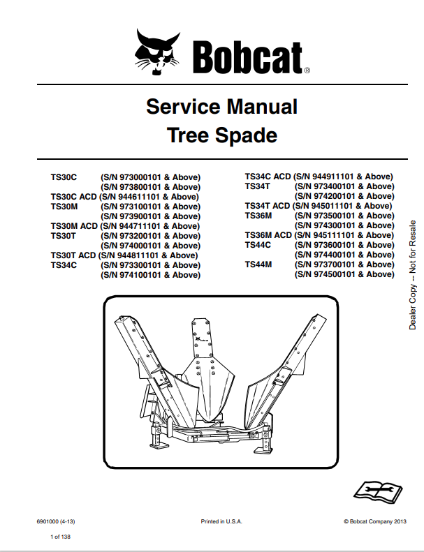 BOBCAT TREE SPADE SERVICE MANUAL 6901000 PDF