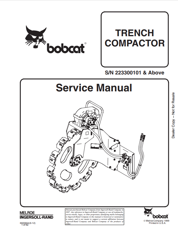 BOBCAT TRENCHER COMPACTOR SERVICE MANUAL 6900904 PDF