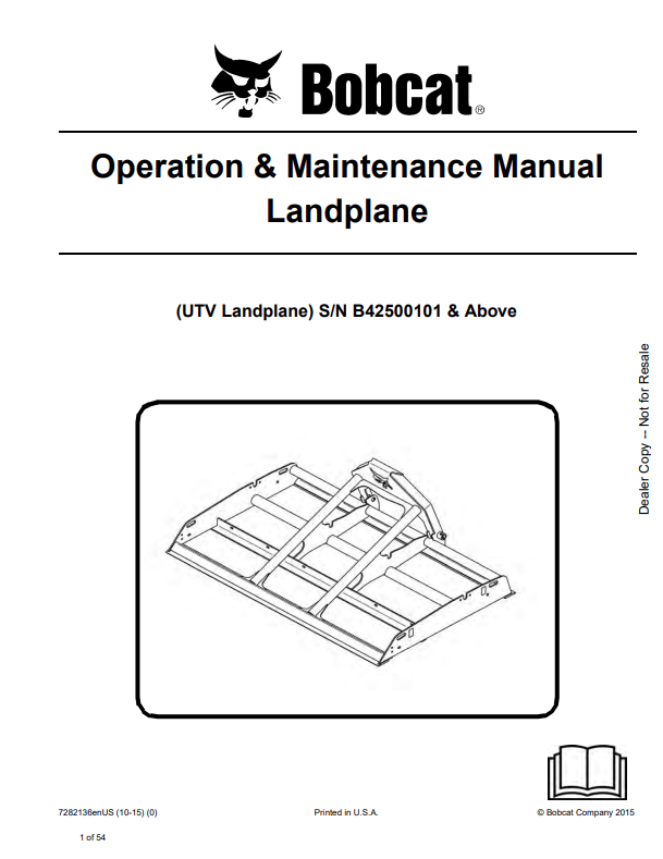 BOBCAT UTV LANDPLANE OPERATION AND MAINTENANCE MANUAL 7282136 PDF