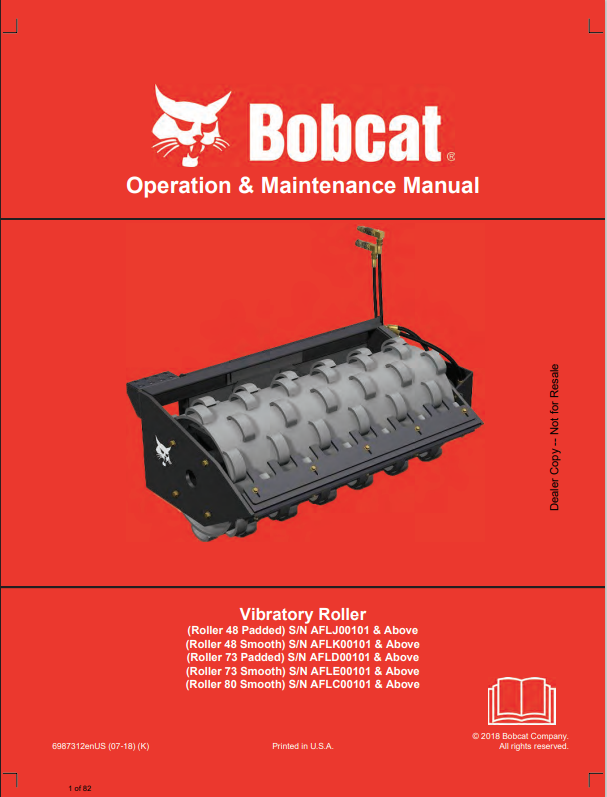 BOBCAT VIBRATORY ROLLER OPERATION AND MAINTENANCE MANUAL 6987312 PDF