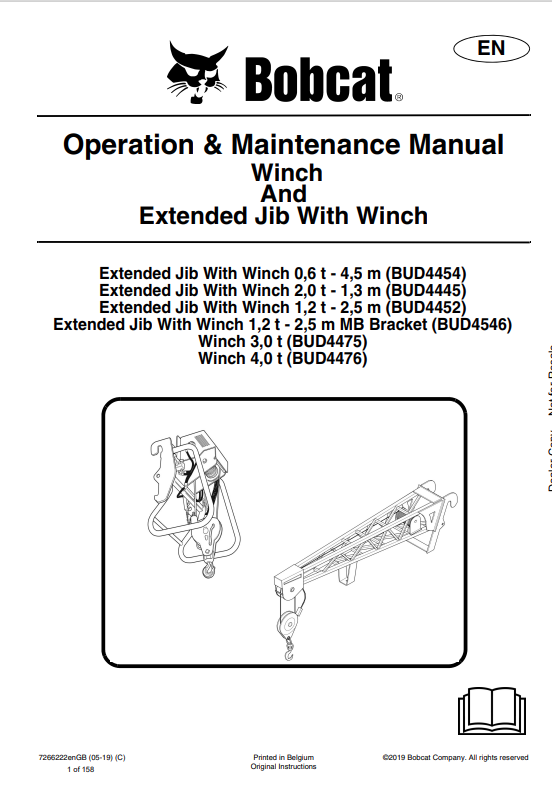 BOBCAT WINCH AND EXTENDED JIB WITH WINCH OPERATION AND MAINTENANCE MANUAL 7266222 PDF