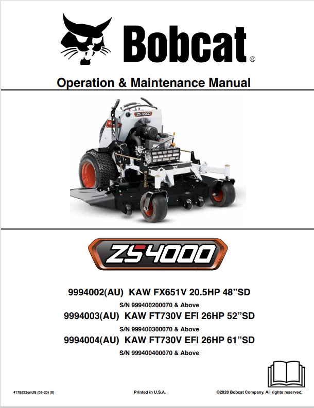 BOBCAT ZS4000 OPERATION AND MAINTENANCE MANUAL 4178822 PDF