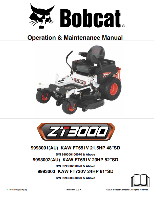 BOBCAT ZT3000 OPERATION AND MAINTENANCE MANUAL 4178913 PDF