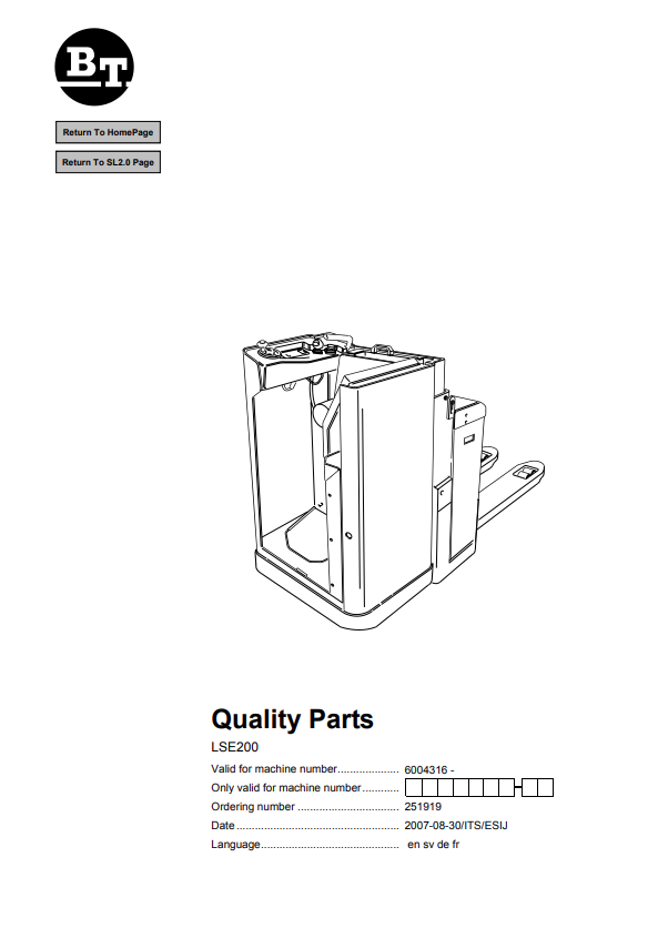 BT FORKLIFT LSE200 QUALITY PARTS MANUAL PDF
