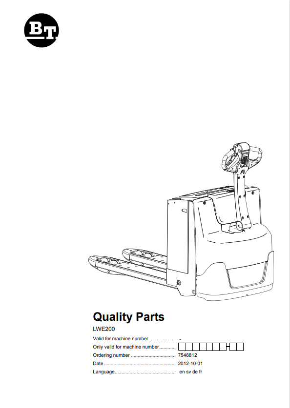 BT FORKLIFT LWE200 QUALITY PARTS MANUAL PDF