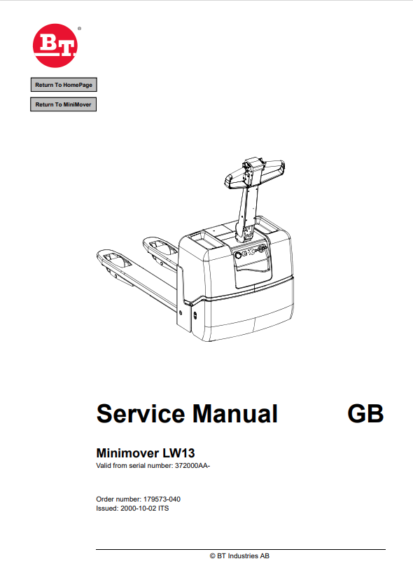 BT FORKLIFT MINIOVER LW13 SERVICE MANUAL PDF