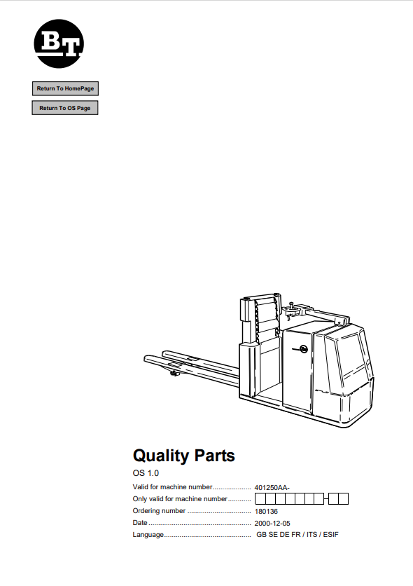 BT FORKLIFT OS 1.0 QUALITY PARTS MANUAL PDF