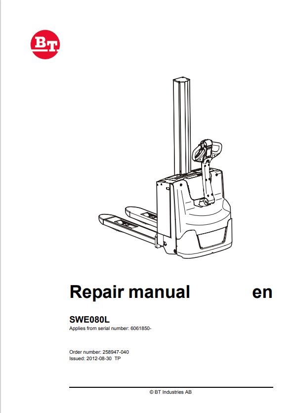 BT FORKLIFT SWE080L REPAIR MANUAL PDF