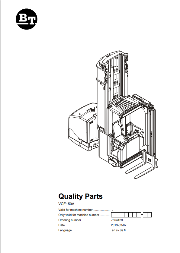 BT FORKLIFT VCE150A QUALITY PARTS MANUAL PDF