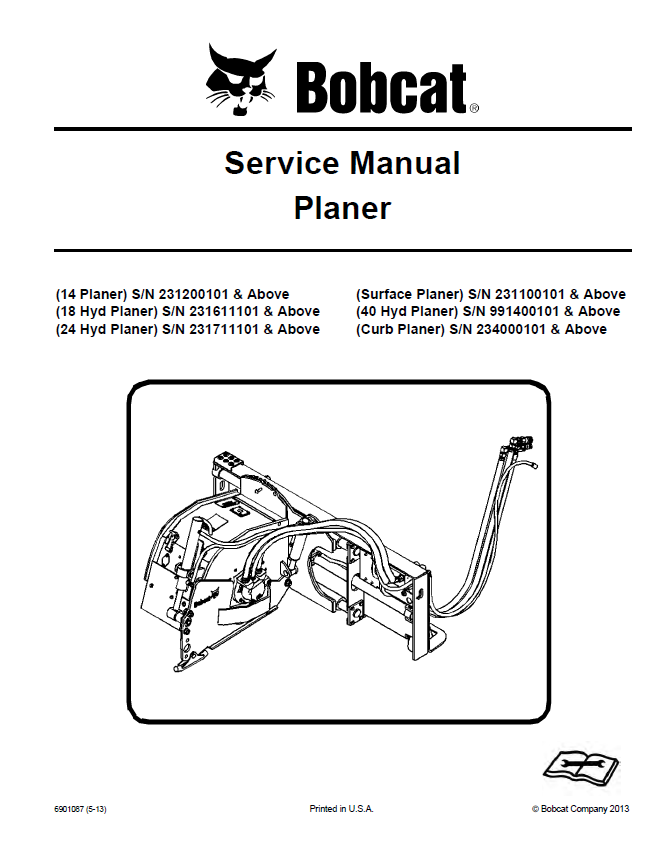 Bobcat 14, 18 Hyd, 24 Hyd, Surface, 40 Hyd, Curb Planer Service Manual PDF