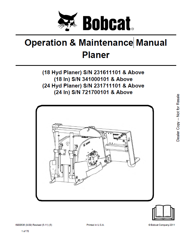 Bobcat 18 Hyd Planer, 24 Hyd Planer Operation & Maintenance Manual PDF