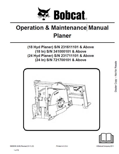 Bobcat 18 Hyd Planer, 24 Hyd Planer Operation & Maintenance Manual PDF